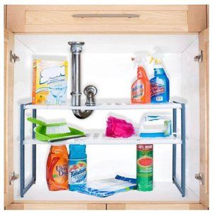 Stalwart Adjustable Under Sink Shelf Organizer Unit, 11.325"x17.75"x15.325", Whi